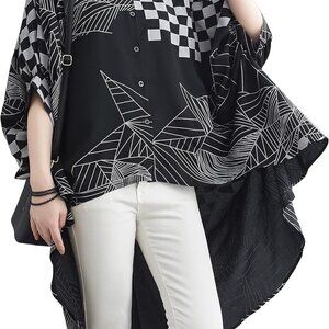 Women's Cotton Polyester High-Low Batwing Top Casual Summer Blouse